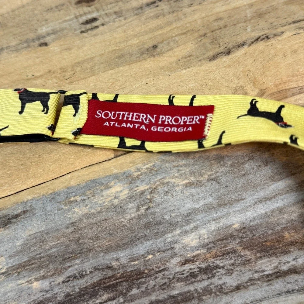 Southern Proper Mens Yellow Silk Black Lab Dog Self-Tie Bow Tie Lux Adjustable - Picture 3 of 6